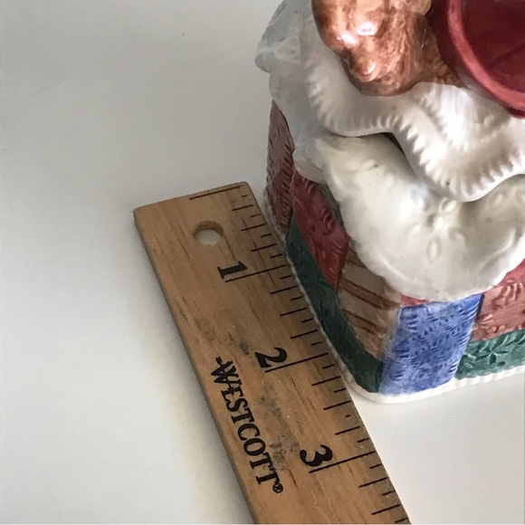 Fitz & Floyd 1992 Patchwork Quilted Teddy Bear With A Christmas Hat Trinket Box - Picture 16 of 16